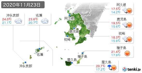 鹿児島県(2020年11月23日の天気