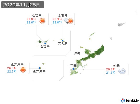 沖縄地方(2020年11月25日の天気