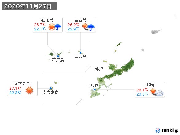 沖縄地方(2020年11月27日の天気