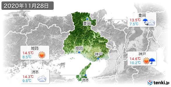 兵庫県(2020年11月28日の天気