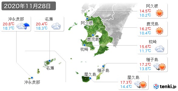 鹿児島県(2020年11月28日の天気