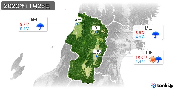 山形県(2020年11月28日の天気