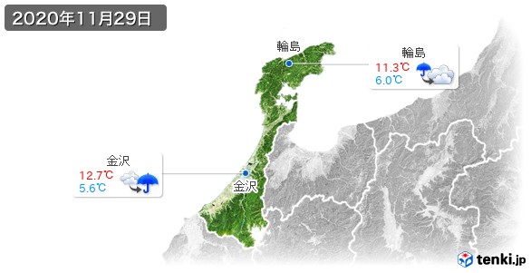 石川県の過去の天気 実況天気 年11月29日 日本気象協会 Tenki Jp