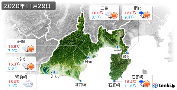 静岡県(2020年11月29日の天気