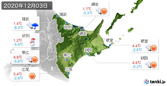 道東(2020年12月03日の天気