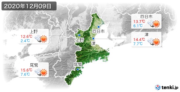 三重県(2020年12月09日の天気