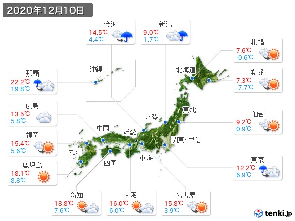 過去の天気 実況天気 2020年12月10日 日本気象協会 Tenki Jp