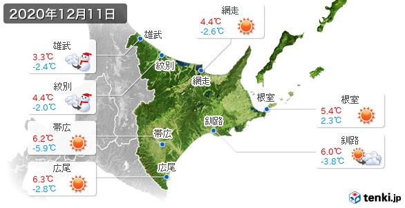 道東(2020年12月11日の天気