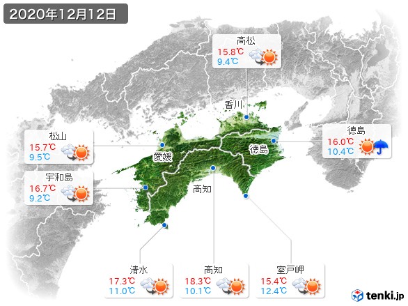 四国地方(2020年12月12日の天気