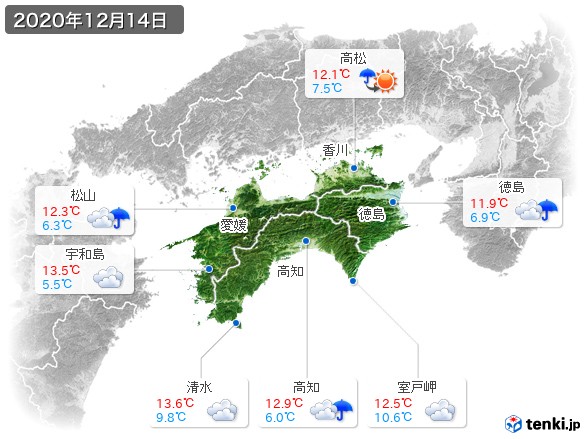 四国地方(2020年12月14日の天気