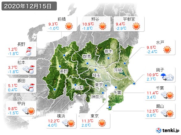 関東・甲信地方(2020年12月15日の天気