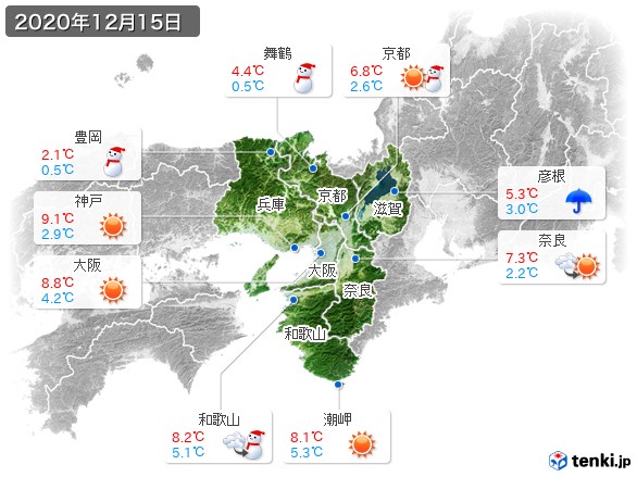 近畿地方(2020年12月15日の天気