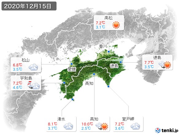 四国地方(2020年12月15日の天気