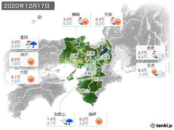 近畿地方(2020年12月17日の天気