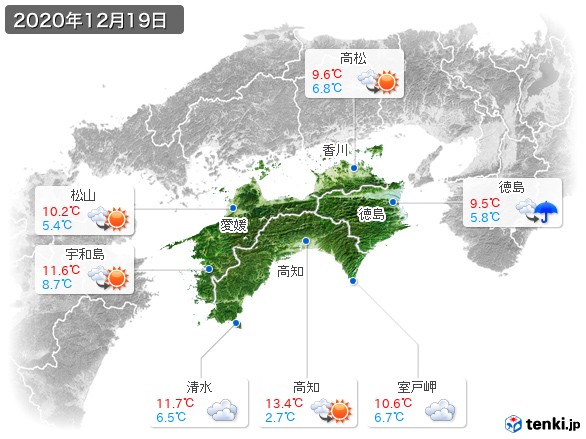 四国地方(2020年12月19日の天気