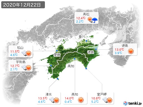 四国地方(2020年12月22日の天気