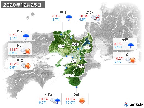 近畿地方(2020年12月25日の天気