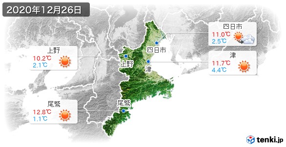 三重県(2020年12月26日の天気