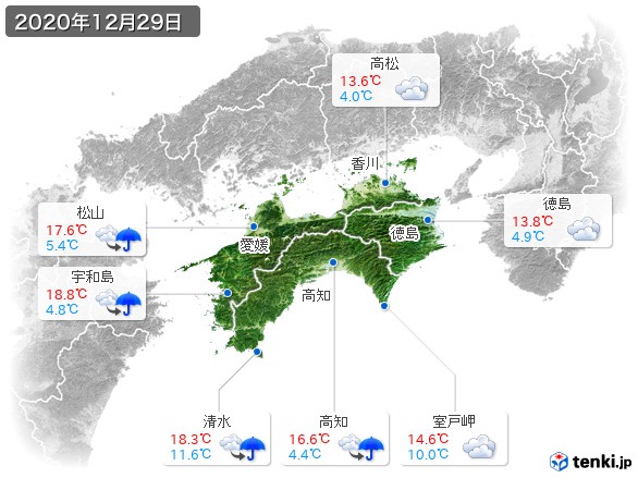 四国地方(2020年12月29日の天気