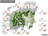 2021年01月04日の関東・甲信地方の実況天気