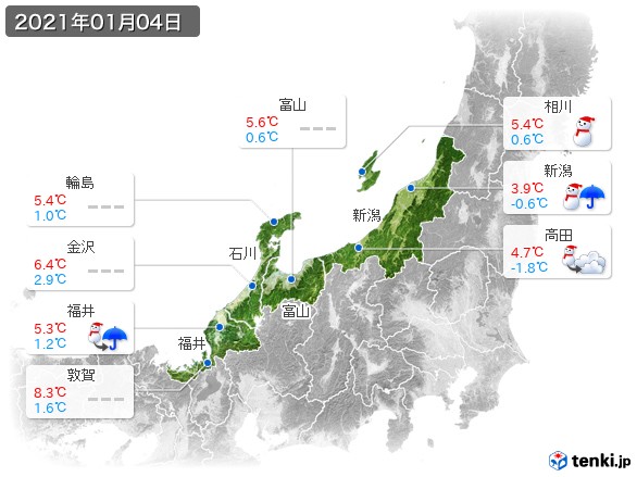 北陸地方(2021年01月04日の天気