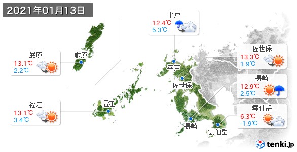 長崎県(2021年01月13日の天気