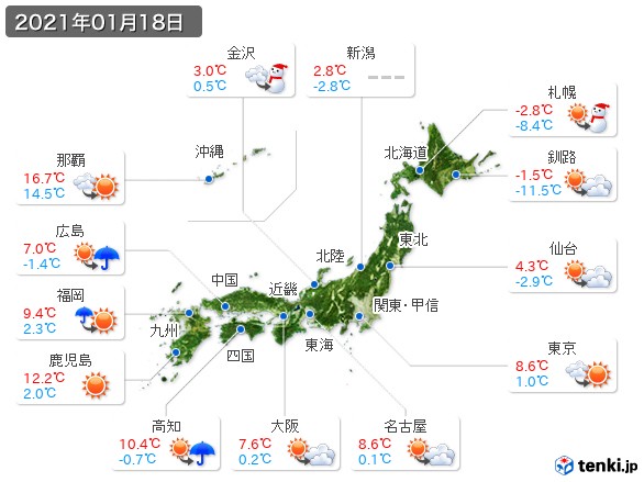 (2021年01月18日の天気