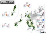 2021年01月28日の長崎県の実況天気