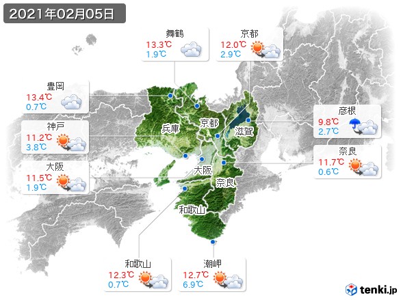 近畿地方(2021年02月05日の天気