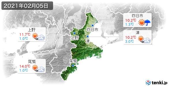 三重県(2021年02月05日の天気