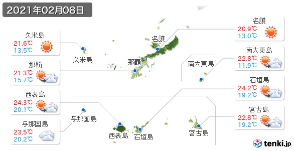 沖縄県(2021年02月08日の天気