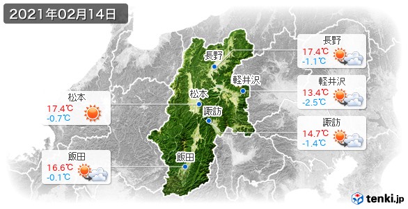長野県(2021年02月14日の天気