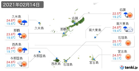 沖縄県(2021年02月14日の天気