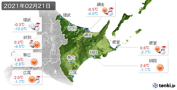 道東(2021年02月21日の天気