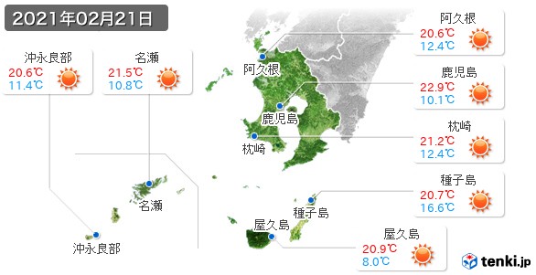 鹿児島県(2021年02月21日の天気