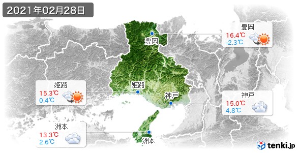 兵庫県(2021年02月28日の天気
