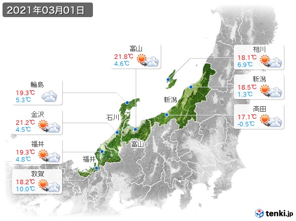 北陸地方(2021年03月01日の天気