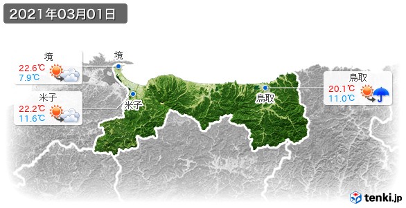 鳥取県(2021年03月01日の天気