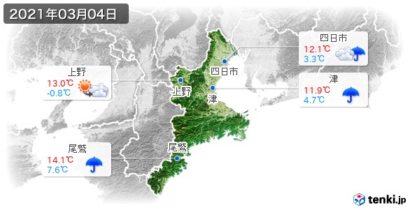 三重県(2021年03月04日の天気