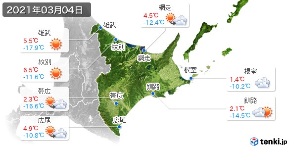 道東(2021年03月04日の天気