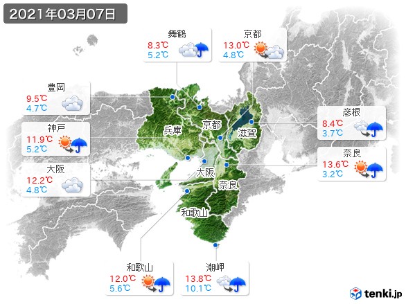 近畿地方(2021年03月07日の天気