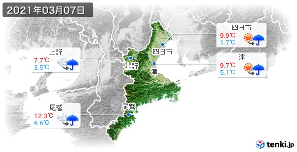 三重県(2021年03月07日の天気
