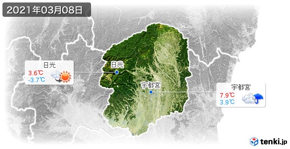 栃木県(2021年03月08日の天気