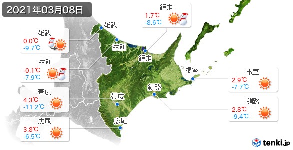 道東(2021年03月08日の天気