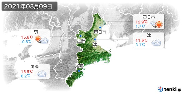 三重県(2021年03月09日の天気