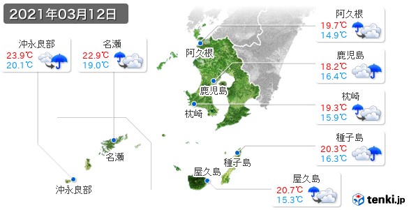 鹿児島県(2021年03月12日の天気