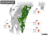 2021年03月13日の宮崎県の実況天気