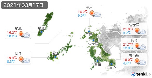 長崎県(2021年03月17日の天気