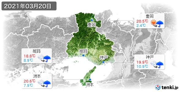 兵庫県(2021年03月20日の天気