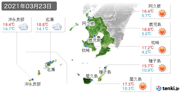鹿児島県(2021年03月23日の天気